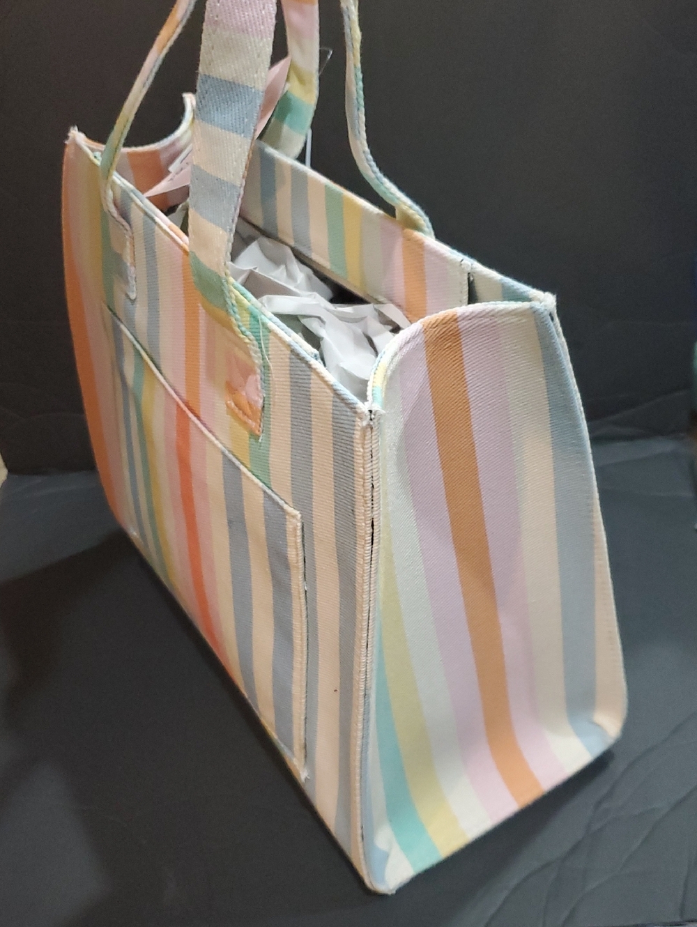 Betsey Johnson LBEMME cotton candy pastel stripe colorful structured woven tote - Picture 5 of 11